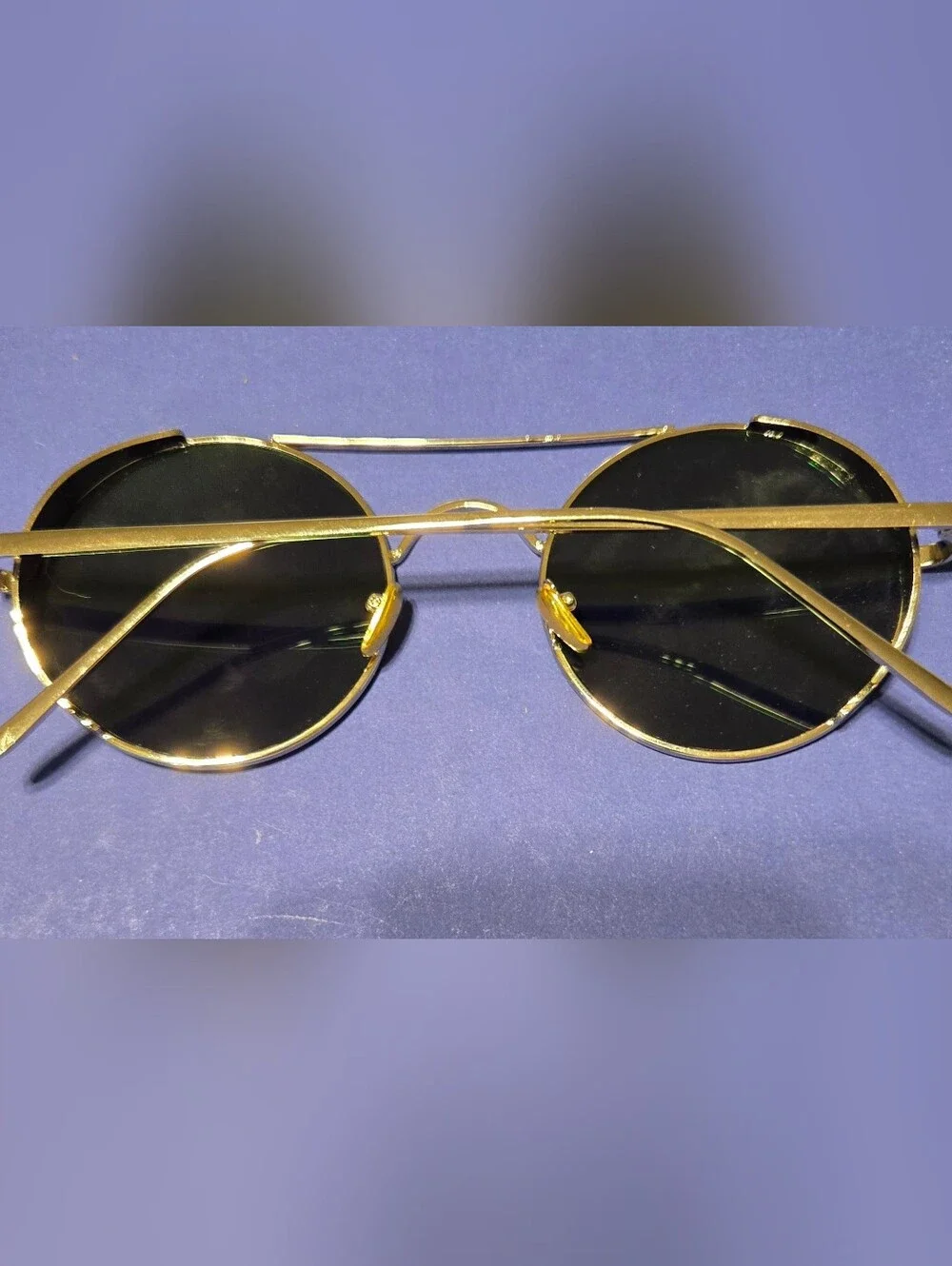 Gold Frame Round Sunglasses with Green Mirrored Lenses